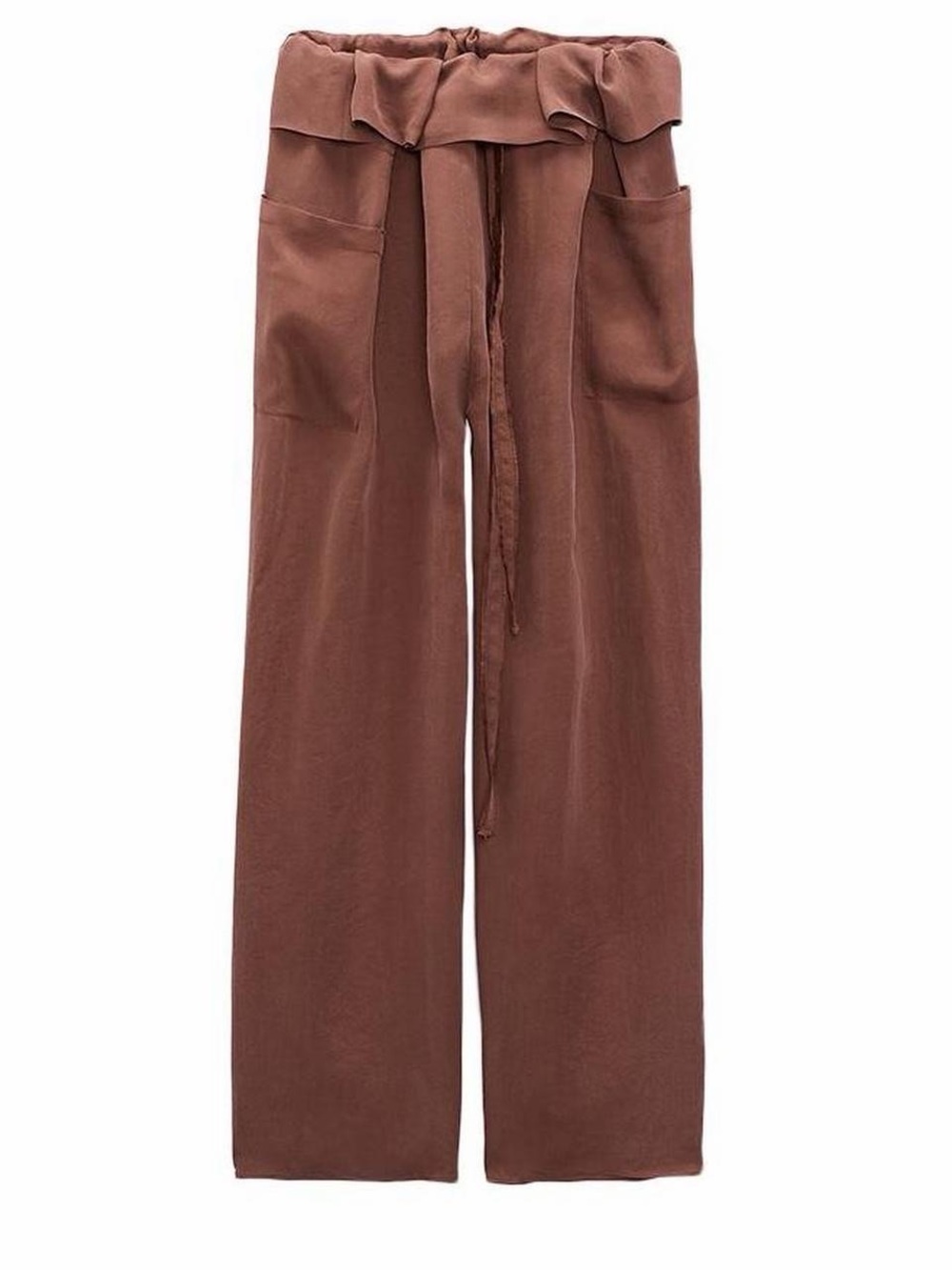 NWT Zara x Circ Russet Lyocell Wide Leg Pants S Foldover Waist Tie Belt Earthy